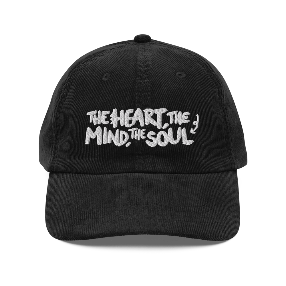 The Heart, The Mind, The Soul Vintage Corduroy Cap Front - Black/White
